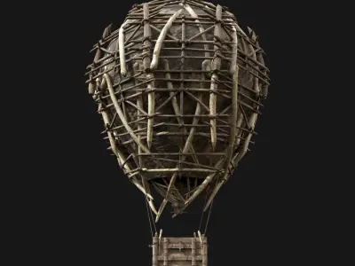 AAA NEXTGEN Medieval War Balloon Airship Primal Wooden Machine Low-poly 3D model