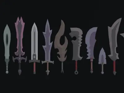 Cartoon Fantasy Swords Polygonal Style Low-poly 3D model