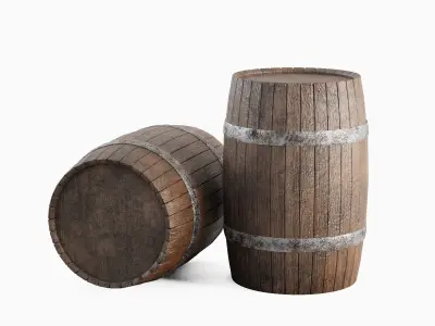 Wooden Barrel Set B Low-poly 3D model
