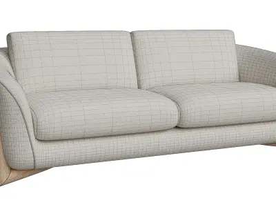 3 Seats Accent Beige Wood Sofa Low-poly 3D model