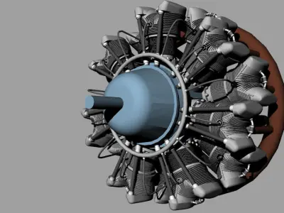 14 Cylinder Radial Engine Free 3D model