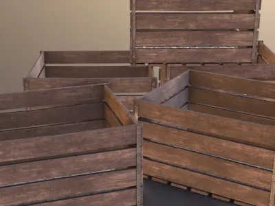 Wood Box - Crate - Empty - Low poly - 3D - Game Ready Low-poly 3D model