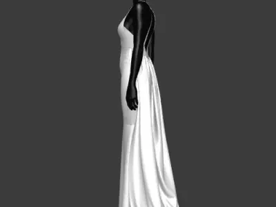 Woman white low back dress Low-poly 3D model
