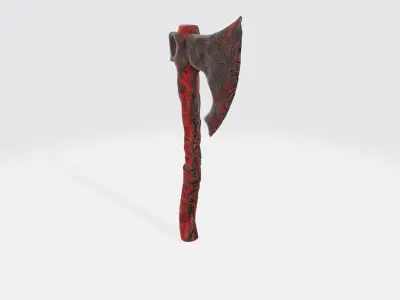 A red and black battle axe 3D model