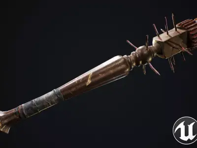 Mace T weapon with spikes Low-poly 3D model