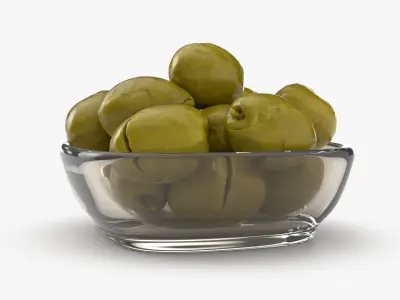 Glass Bowl of Cracked Green Olives 3D model