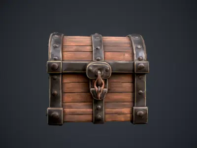 wooden treasure chest Low-poly 3D model