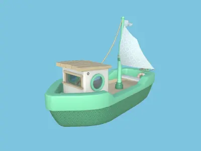 Cartoon Boat 01 - Green - Low Poly Ship Low-poly 3D model