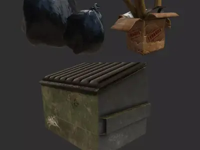 Trash Bag Dumpster Cardboard Box Low-poly 3D model
