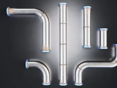 Industrial Metal Pipe Kit Low-poly 3D model