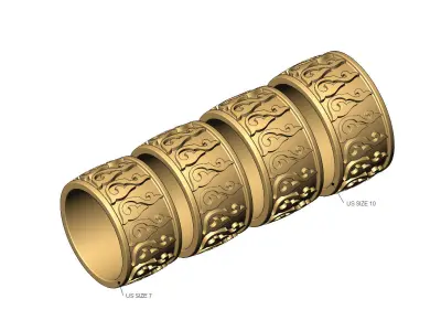 Floral scroll ornament 12mm wide band US sizes 8 9 10 3D print model