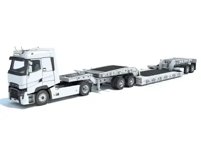 Truck with Lowboy Trailer 3D model 4