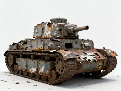 Realistic Wrecked Vintage Light Tank 3D Model Low-poly 3D model