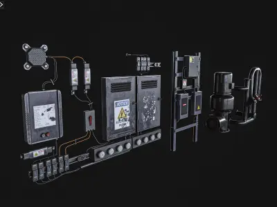 Electricity Equipment and Pipes Pack  Low-poly 3D model