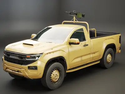 Generic Military Pickup with Machine Gun Desert Camo 3D model