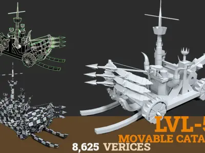 17 Base-Mesh Catapult Low-poly 3D model