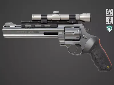 Revolver 04 Silver Model Taurus Raging All PBR Unity UE Textures Low-poly 3D model