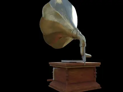 Gramophone 3D - old vintage vinyl record player Low-poly 3D model