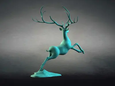 Antelopes bronze deer animal sculptures 3D model