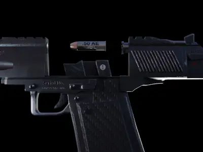 High Poly and Low Poly - Pistol Caliber 50 AE Low-poly 3D model