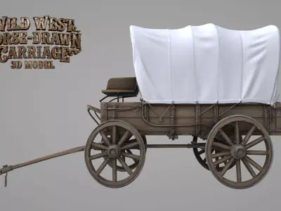 Wild West horse-drawn carriage 3D model  Low-poly 3D model
