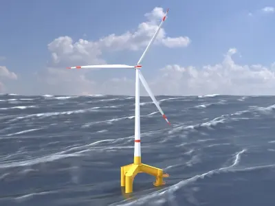 Wind turbine with Tripile Offshore Foundation E1 H-132 RD-172 m Low-poly 3D model