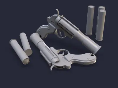 Flaregun revolvers Low-poly 3D model