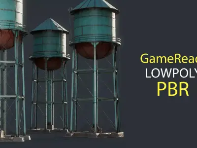 Water Tank Tower Reservoir Low-poly 3D model