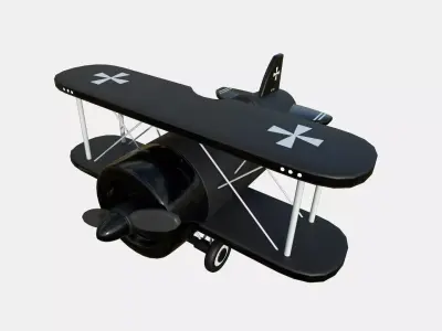 Airplane Cartoon A04 Black - Classic Aircraft Low-poly 3D model