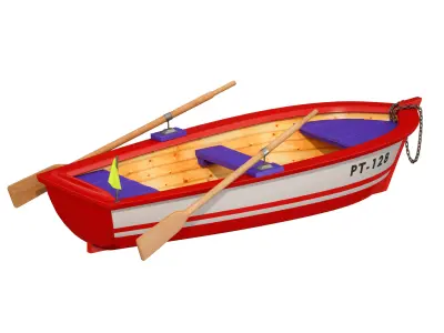 Wooden rowing boat 3D model