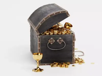 Treasure Chest V2 - Antique Box with Gold and Loot - Rigged 3D model