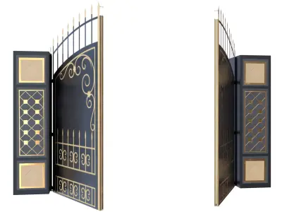 Ornamental Iron Gate 3D Model Low Poly PBR with Gold Details Low-poly 3D model