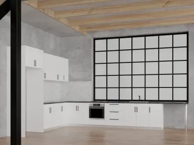 Industrial style warehouse loft conversion interior scene 3D model