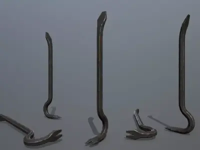 Crowbar long metal stick Low-poly 3D model