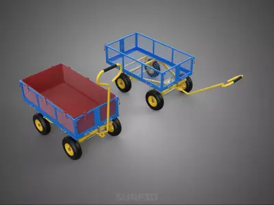 CAGE BED TRAY DUMP WAGON CART TROLLEY CARGO TRAILER BASKET SACK 3D model