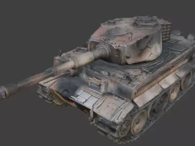 Destroyed World War II Heavy Battle Tank 3D Model V02 Low-poly 3D model