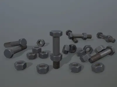 Bolts bolt and nut Low-poly 3D model 7