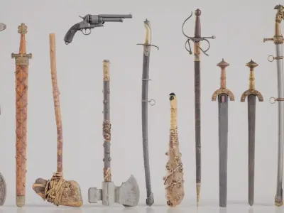 13 Apocalytpic Ornamental Weapons Low-poly 3D model