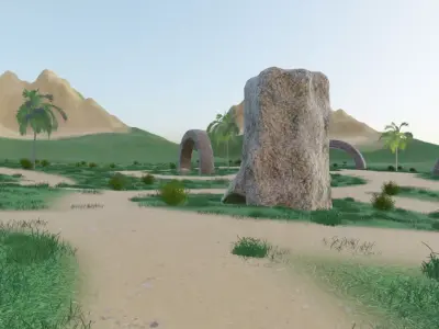 Ancient Stone Arches In Lush Landscape 3D model