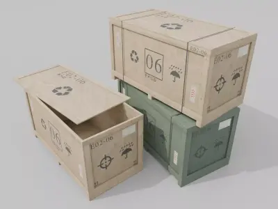 Long Horizontal Wooden Crate - Customizable Shipping Box Low-poly 3D model