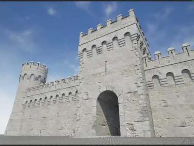 Medieval castle modular walls and towers 2 Low-poly 3D model