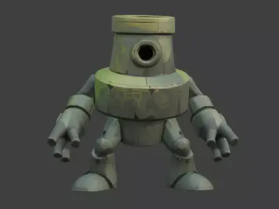 Green Robot Game-Ready 3D Character with PBR Textures Low-poly 3D model
