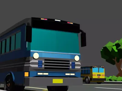 stylized low poly city bus Low-poly 3D model