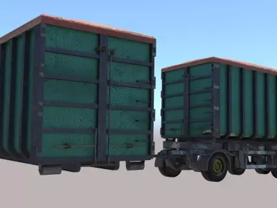 Truck Container Old Used with and without Wheel Mount Free 3D model