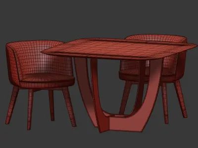 Dining Set table with four chairs and marble top 3D model get