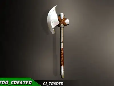 Modern Fantasy Game Axe 3D Model Low-poly 3D model