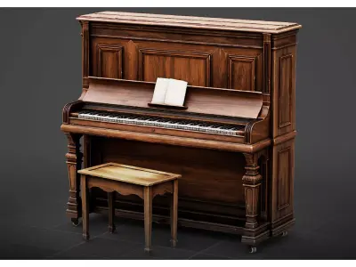 Vintage Upright Saloon Piano Set 3D model