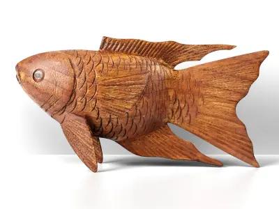 Hand Carved Koi Fish Statue 3D model