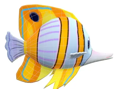 Copper band Butterfly Fish Cartoon Animated Low-poly 3D model