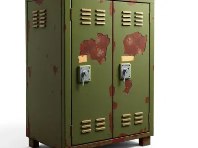 Distressed Industrial Metal Locker Low-poly 3D model